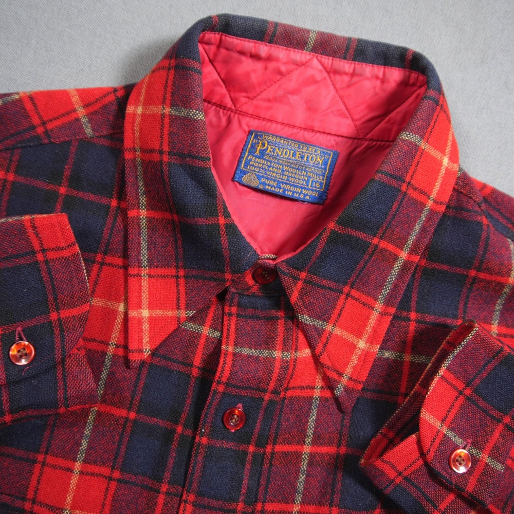 Vintage Pendleton Western Ranch Cowboy Retro 70s Plaid Wool Men Shirt Fits L
